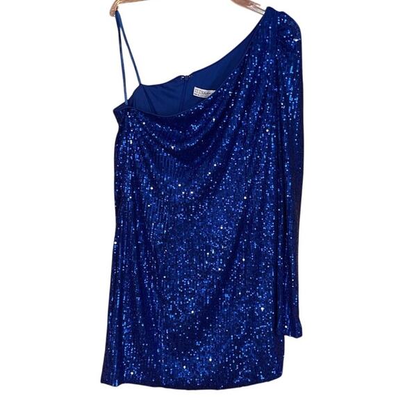 Mac Duggal Size 10 New 26946 Blue Sequined One-Shoulder Mini Cocktail Dress - Picture 5 of 6